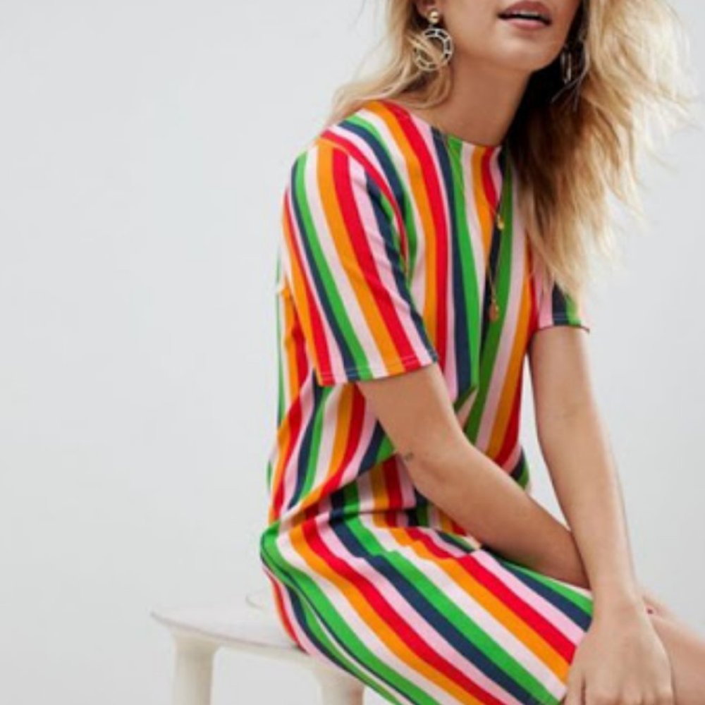 Rainbow striped Mini Dress